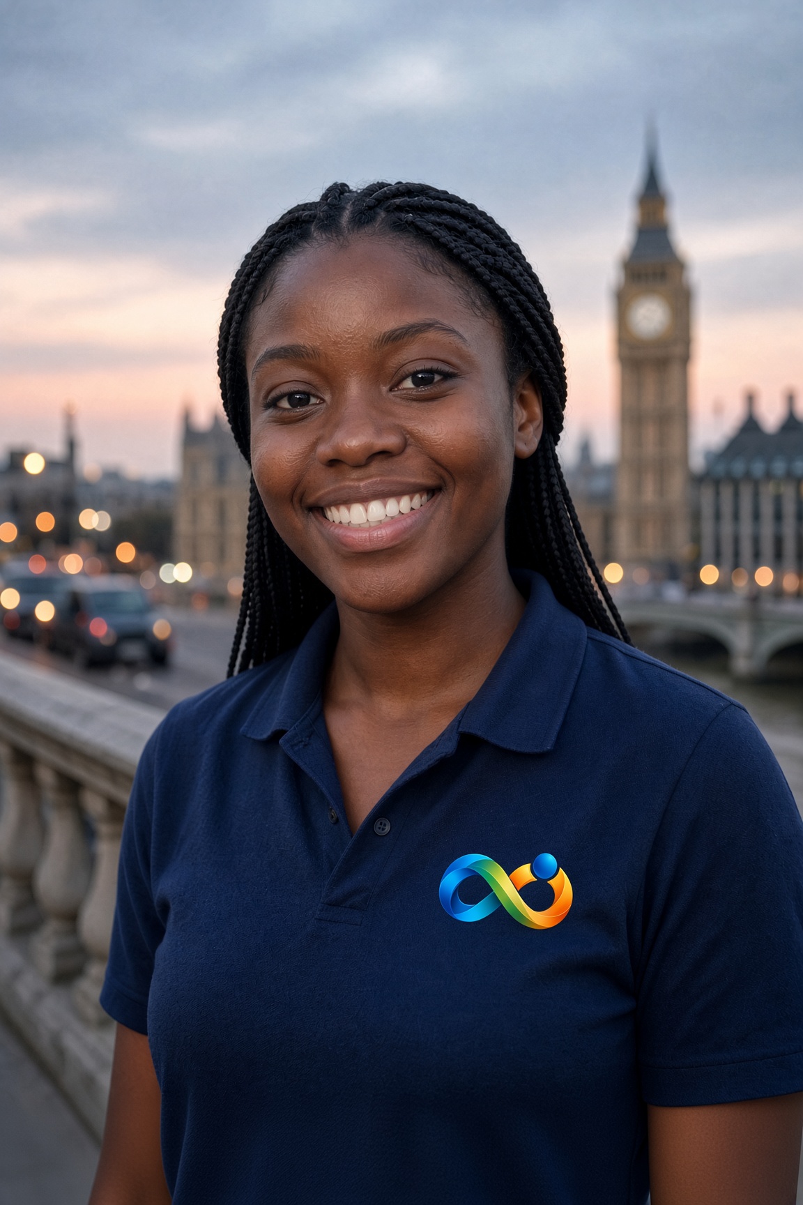 A SisonkeStar in London, navy shirt with the Sisonke360 mark.